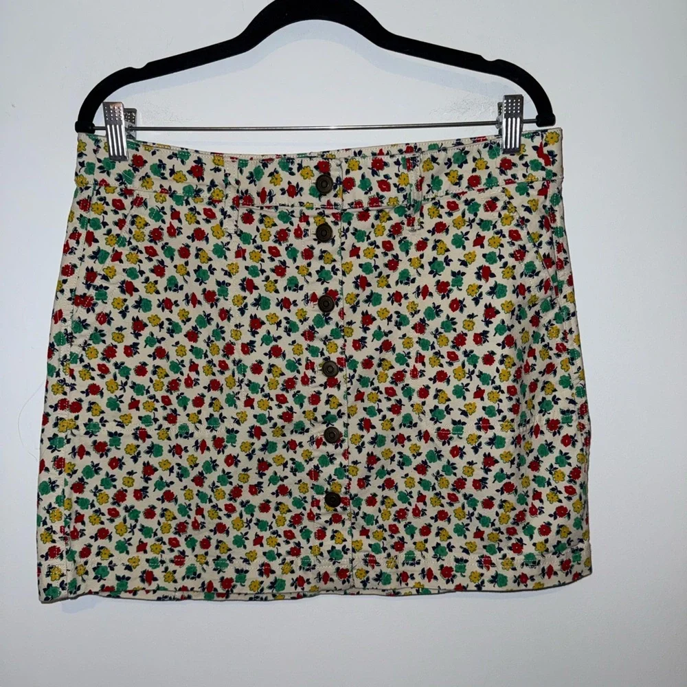 🌼 J.Crew Mercantile Floral Button Front Mini Skirt Size 10 Cotton Stretch